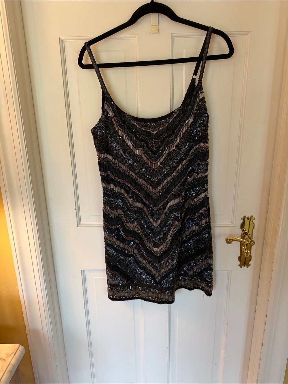 AllSaints Black and Nude Sequin Slip Dress